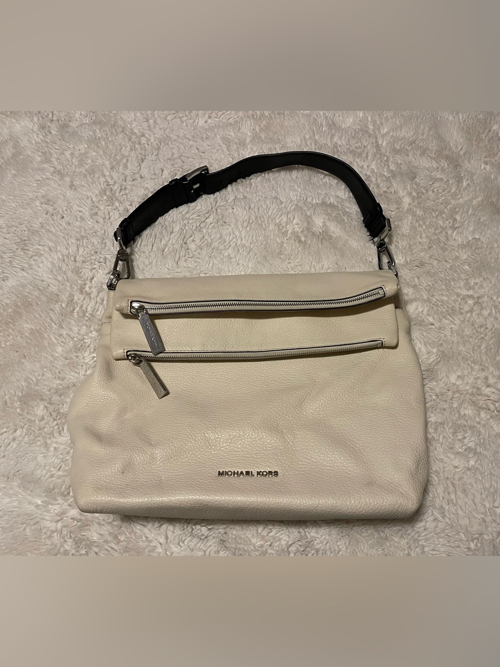 Michael Kors Jane Extra Large leather Shoulder Bag White Silver